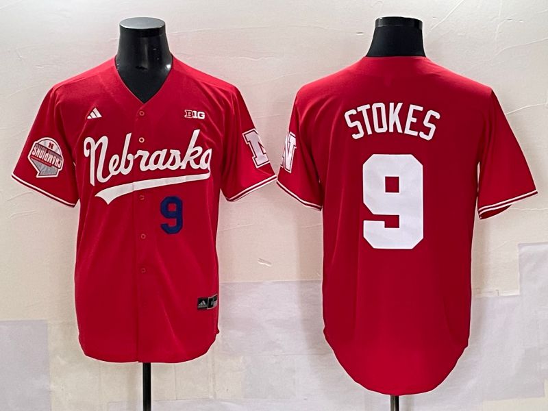 Men Nebraska Cornhuskers #9 Stokes Red 2025 Joint Name NCAA Jersey style 6